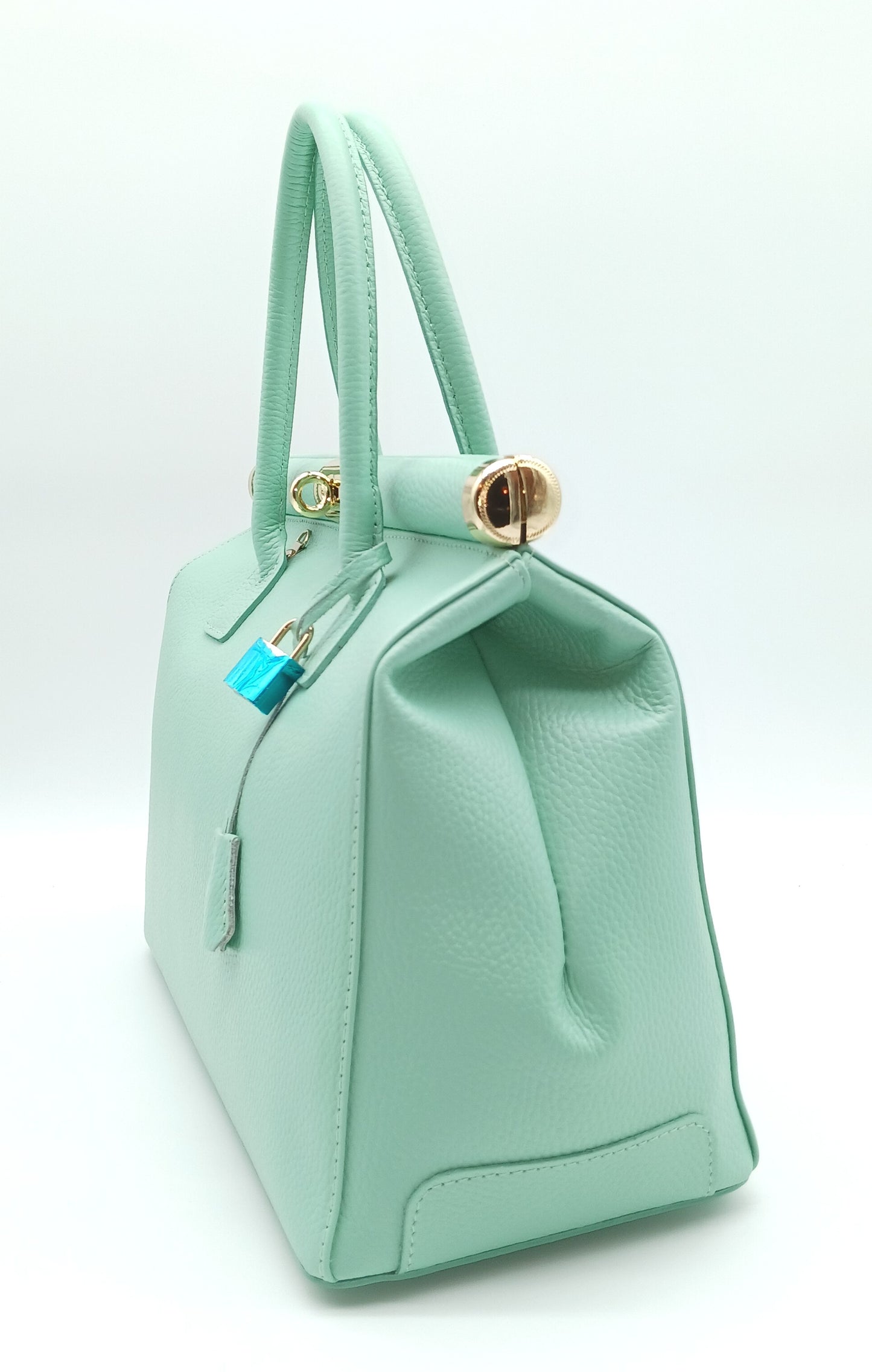 Lock & Key Genuine Pebble Leather Handbag Satchel - Mint Green – Made In Italy