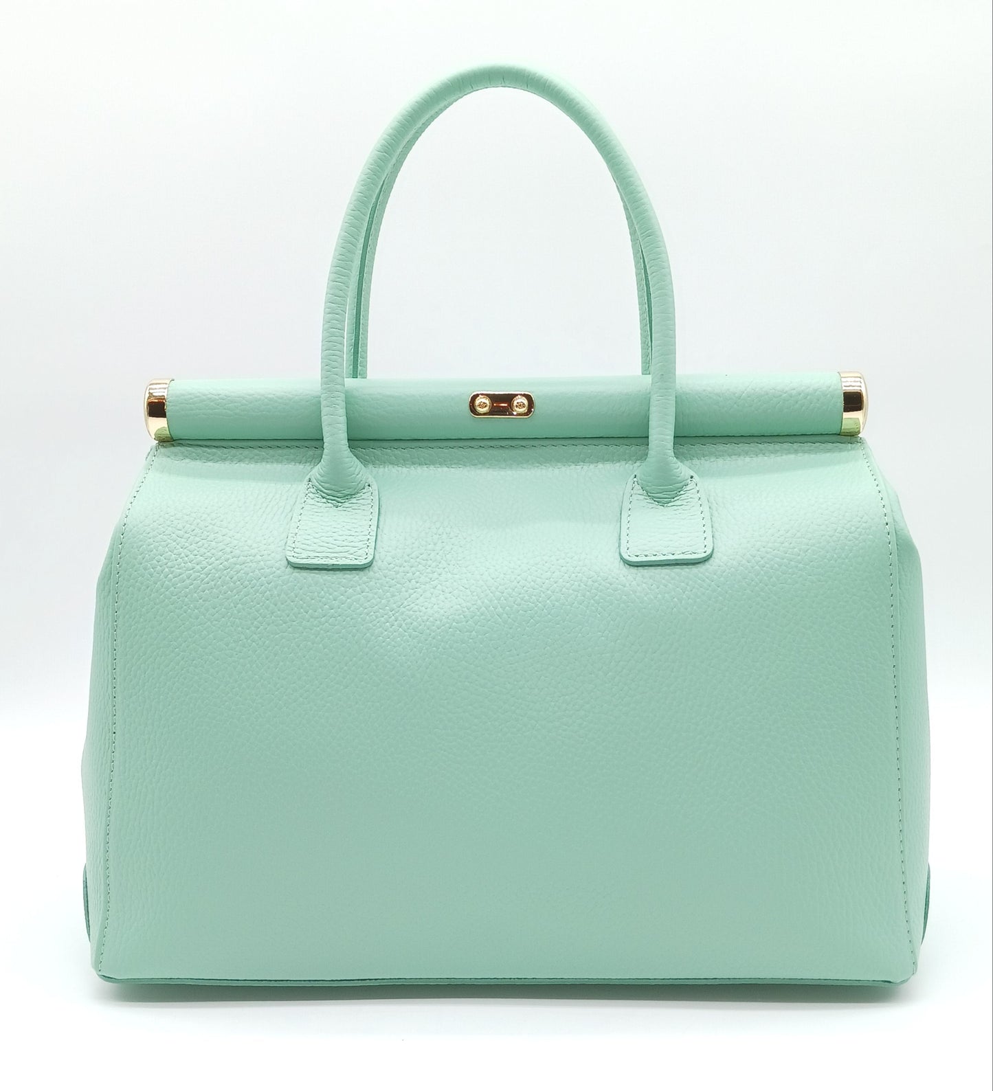 Lock & Key Genuine Pebble Leather Handbag Satchel - Mint Green – Made In Italy