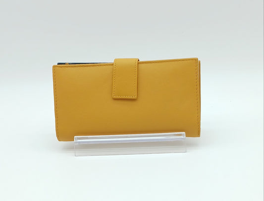 Italian Genuine Leather Wallet - Mustard Yellow/Navy Blue