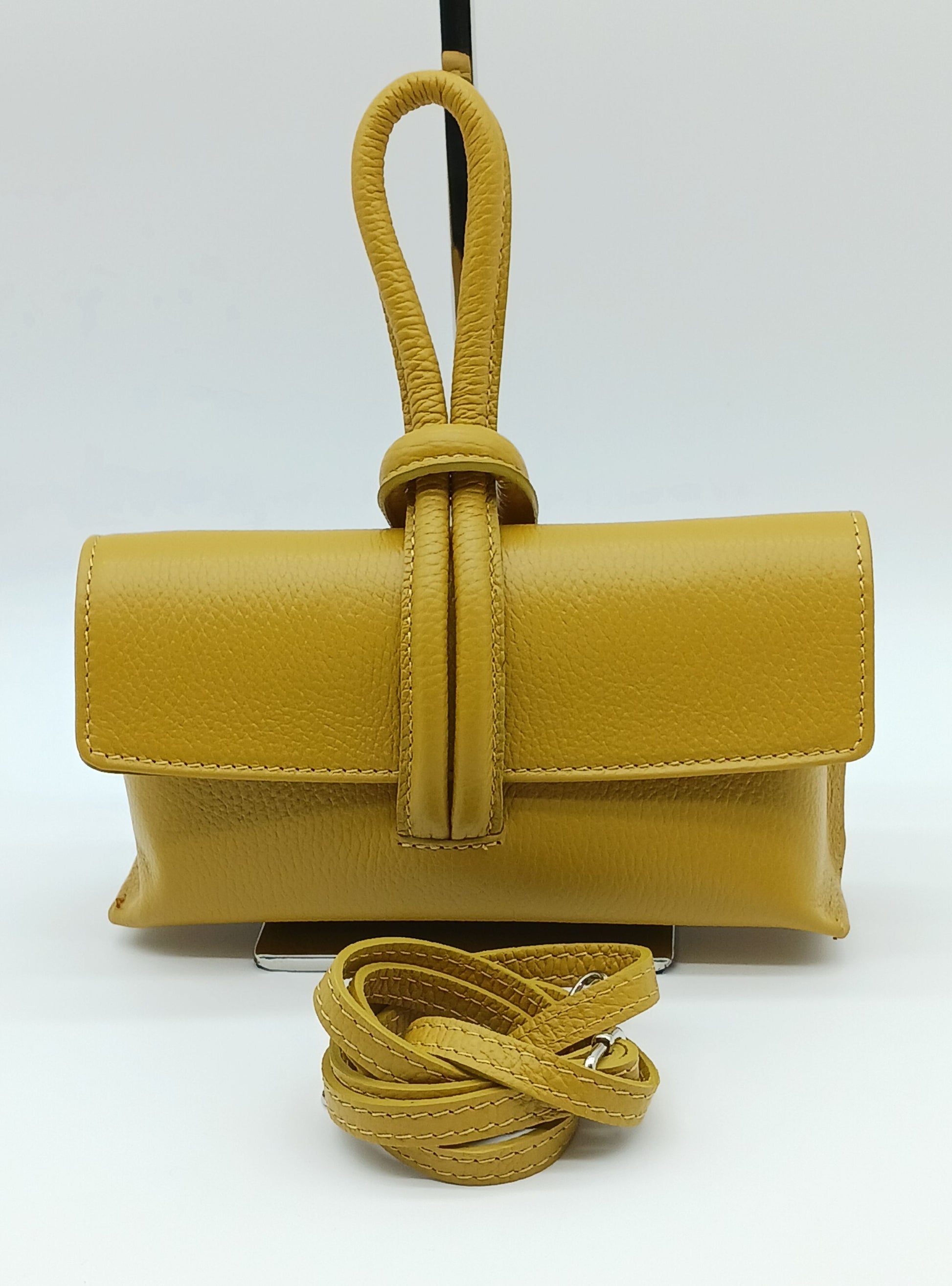 Genuine Pebble Leather Crossbody Handbag - Mustard Yellow – Made In Italy - DumasvilleBoutique