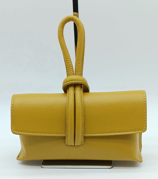 Genuine Pebble Leather Crossbody Handbag - Mustard Yellow – Made In Italy - DumasvilleBoutique