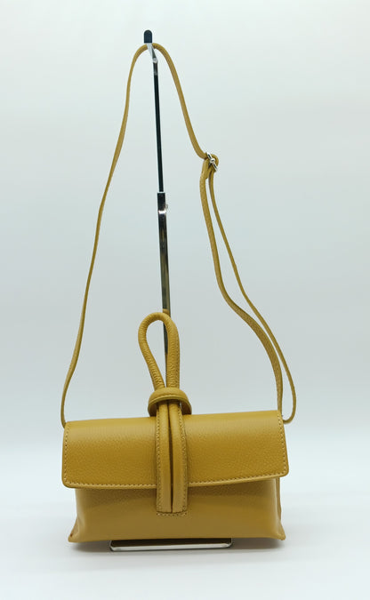 Genuine Pebble Leather Crossbody Handbag - Mustard Yellow – Made In Italy - DumasvilleBoutique