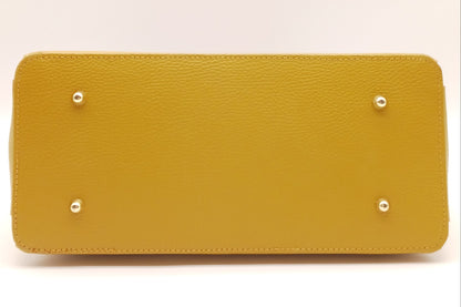 Lock & Key Genuine Pebble Leather Handbag Satchel - Mustard Yellow – Made In Italy
