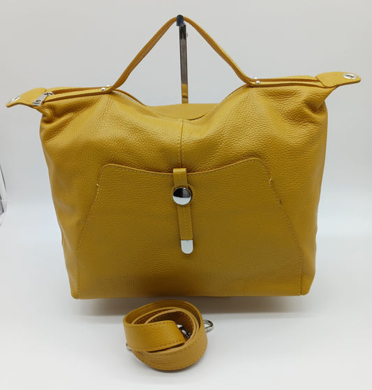 Genuine Pebble Leather Satchel Handbag - Mustard Yellow – Made In Italy - DumasvilleBoutique