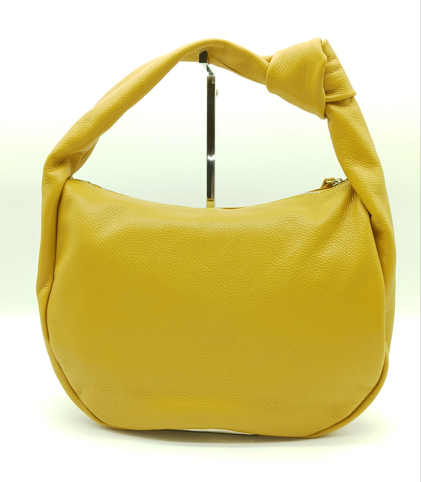 Genuine Pebble Leather Hobo Shoulder Handbag – Made In Italy  - Mustard Yellow