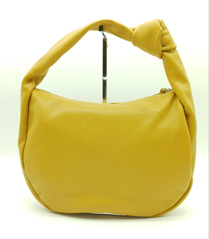 Genuine Pebble Leather Hobo Shoulder Handbag – Made In Italy  - Mustard Yellow