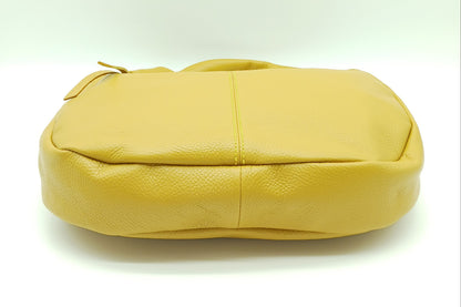 Genuine Pebble Leather Hobo Shoulder Handbag – Made In Italy  - Mustard Yellow