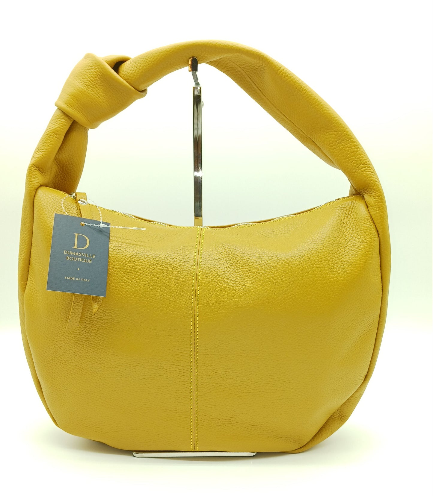 Genuine Pebble Leather Hobo Shoulder Handbag – Made In Italy  - Mustard Yellow