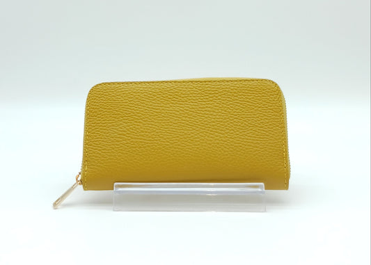 Genuine Pebble Leather Zip Wallet – Made In Italy - Mustard Yellow