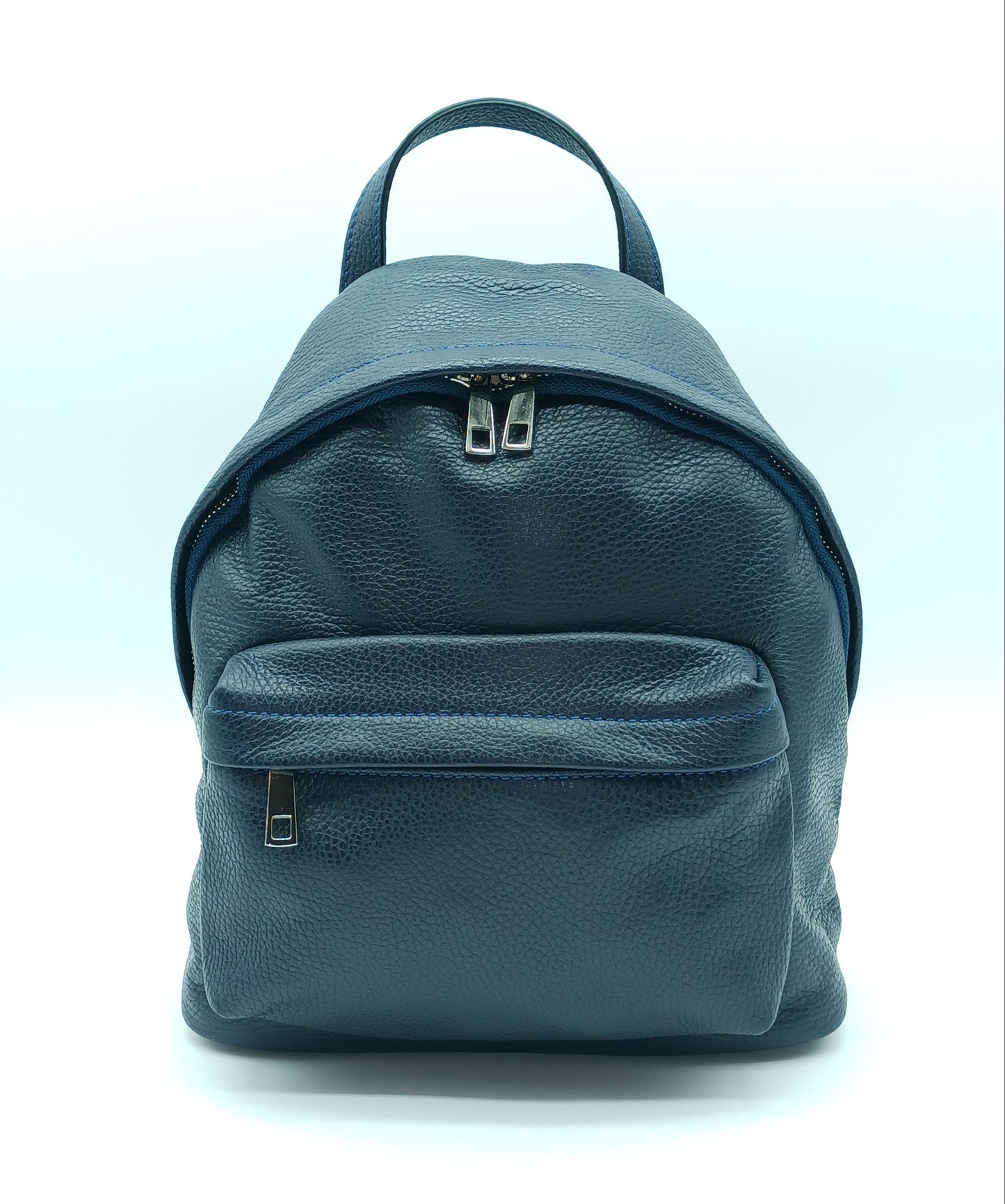 Dark Blue Genuine Pebble Leather Backpack – Made In Italy