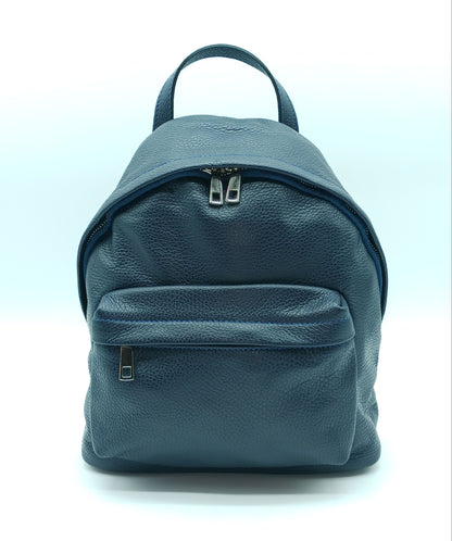 Dark Blue Genuine Pebble Leather Backpack – Made In Italy