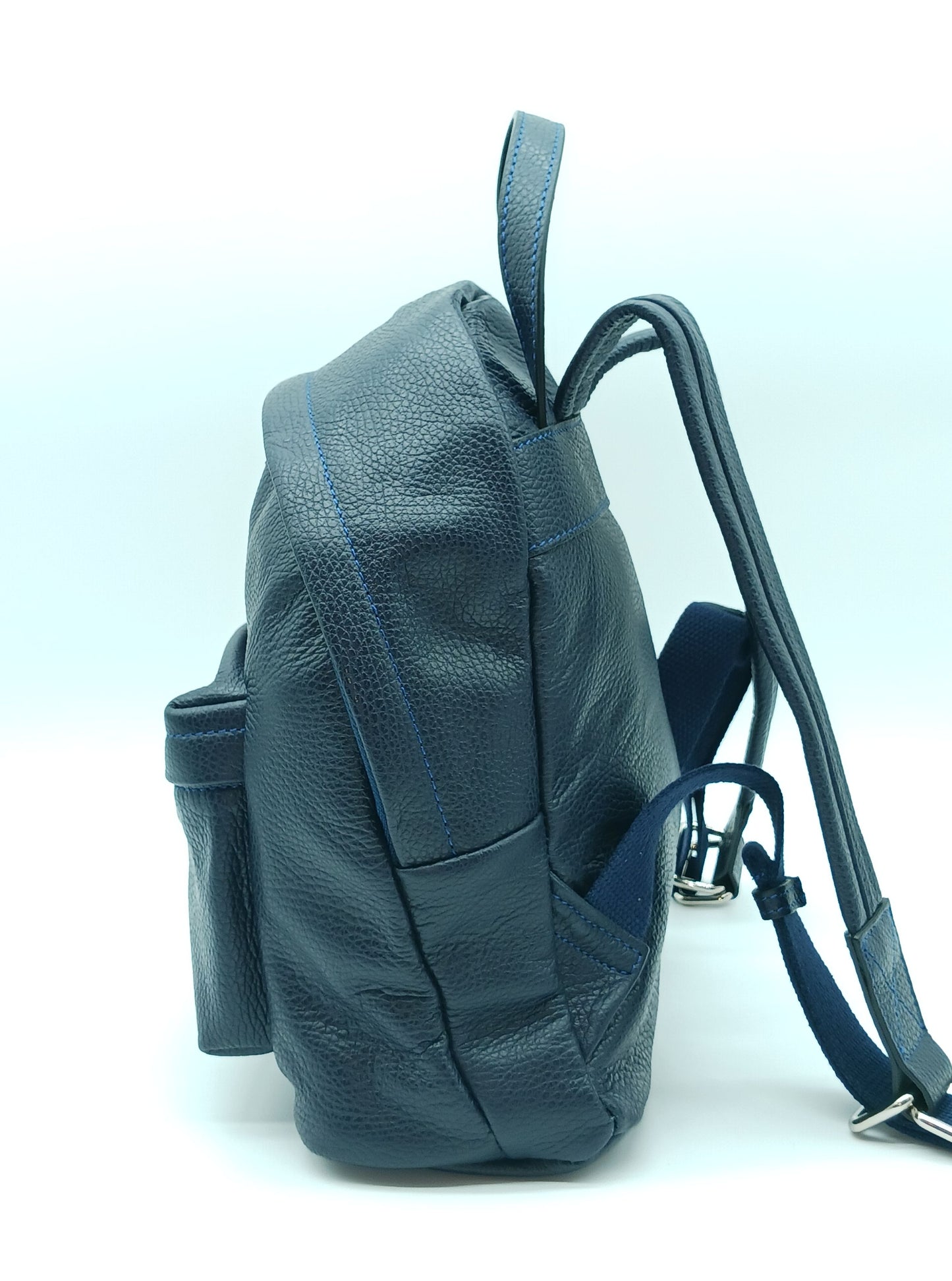 Dark Blue Genuine Pebble Leather Backpack – Made In Italy