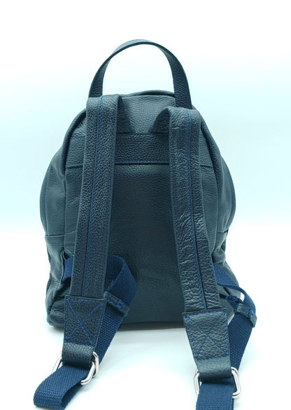 Dark Blue Genuine Pebble Leather Backpack – Made In Italy