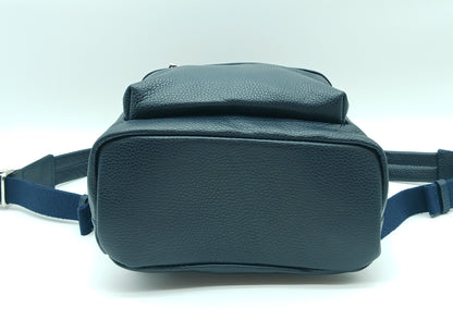Dark Blue Genuine Pebble Leather Backpack – Made In Italy