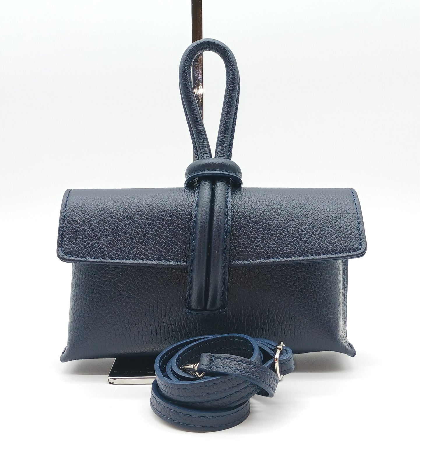 Genuine Pebble Leather Crossbody Handbag - Navy Blue – Made In Italy