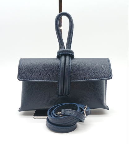 Genuine Pebble Leather Crossbody Handbag - Navy Blue – Made In Italy