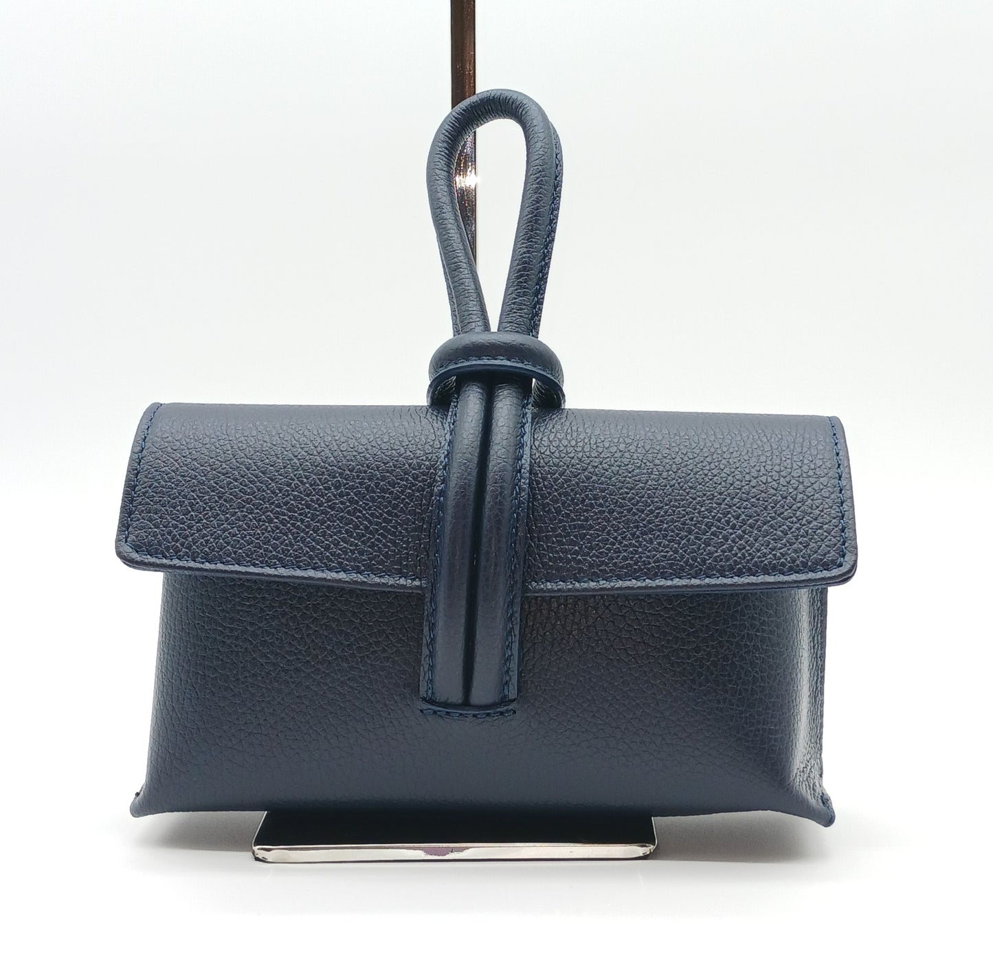 Genuine Pebble Leather Crossbody Handbag - Navy Blue – Made In Italy