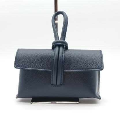 Genuine Pebble Leather Crossbody Handbag - Navy Blue – Made In Italy
