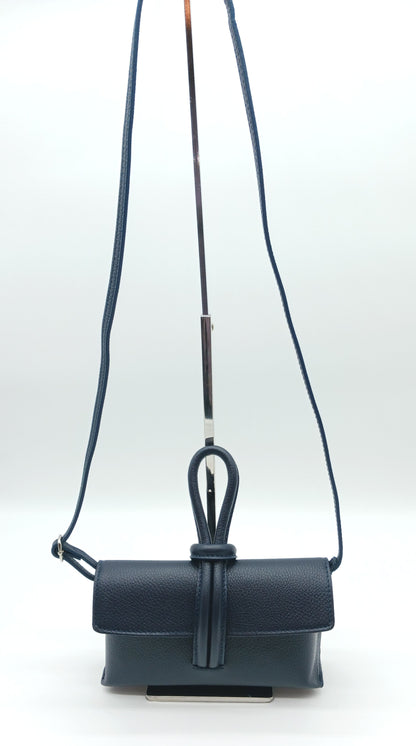 Genuine Pebble Leather Crossbody Handbag - Navy Blue – Made In Italy