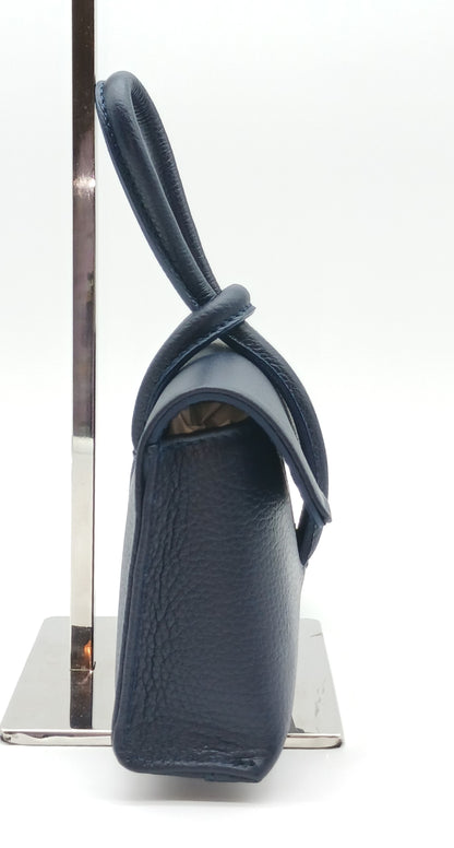 Genuine Pebble Leather Crossbody Handbag - Navy Blue – Made In Italy