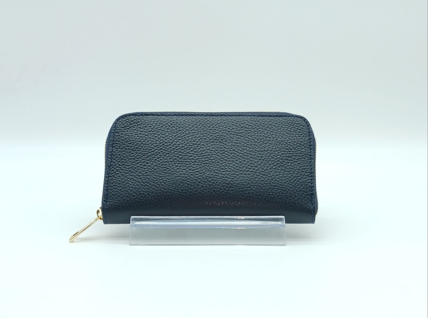 Genuine Pebble Leather Zip Wallet – Made In Italy - Dark Blue