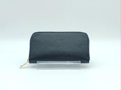 Genuine Pebble Leather Zip Wallet – Made In Italy - Dark Blue