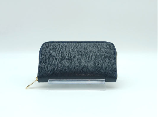 Genuine Pebble Leather Zip Wallet – Made In Italy - Dark Blue