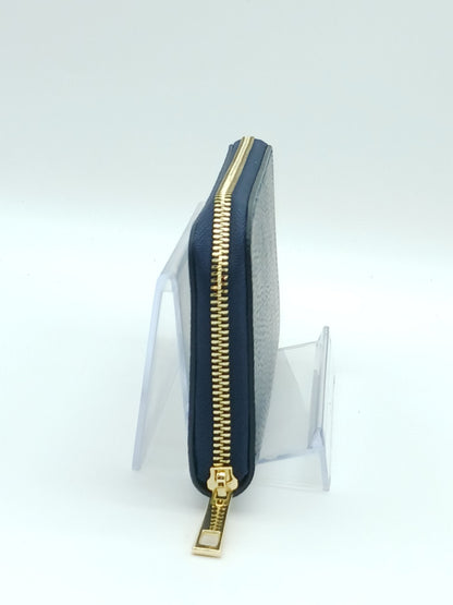 Genuine Pebble Leather Zip Wallet – Made In Italy - Dark Blue