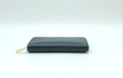 Genuine Pebble Leather Zip Wallet – Made In Italy - Dark Blue