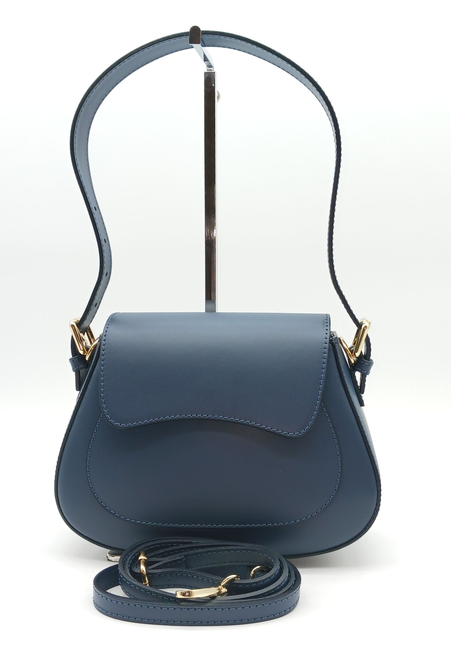 Navy Blue Genuine Leather Shoulder Crossbody Handbag – Made In Italy