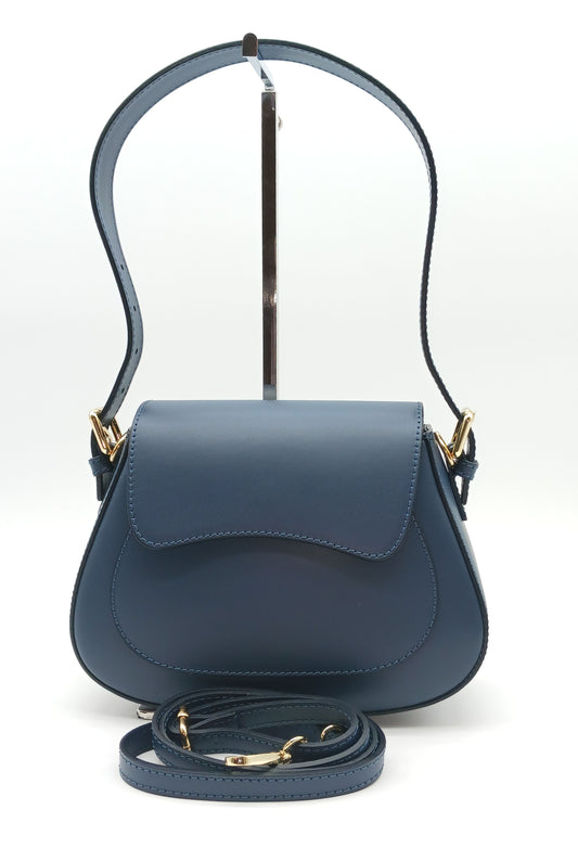 Navy Blue Genuine Leather Shoulder Crossbody Handbag – Made In Italy