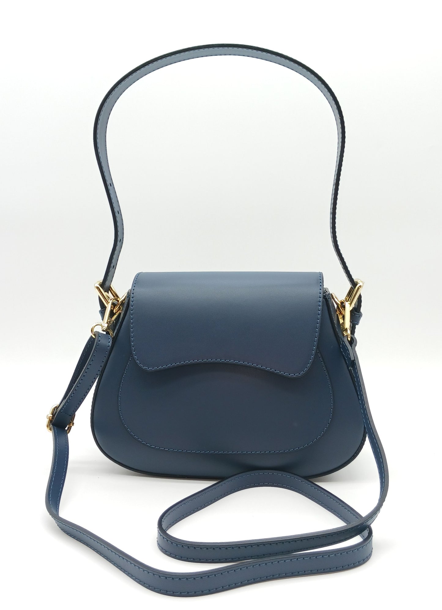 Navy Blue Genuine Leather Shoulder Crossbody Handbag – Made In Italy