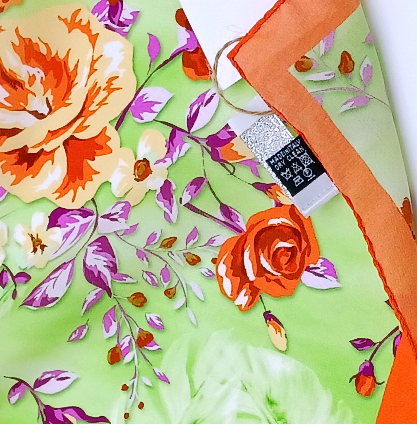 Silk Orange Green Handkerchief/Neckerchief Floral Square Scarf 17x17 – Made In Italy - DumasvilleBoutique