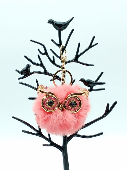Plush Alloy Owl Keychain Bag Charm – Pastel Colors