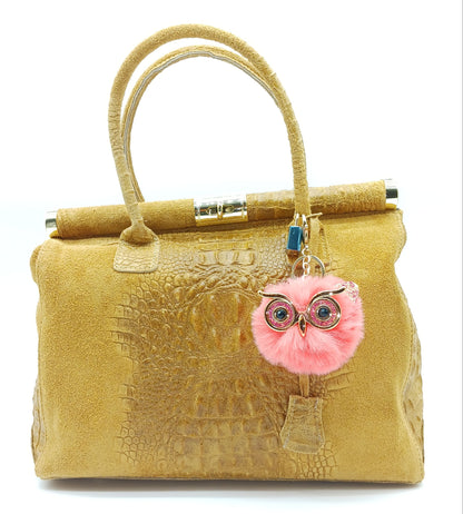 Plush Alloy Owl Keychain Bag Charm – Pastel Colors