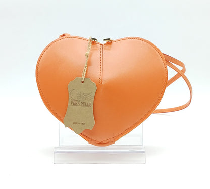Orange Genuine Leather Heart Crossbody Handbag – Made In Italy