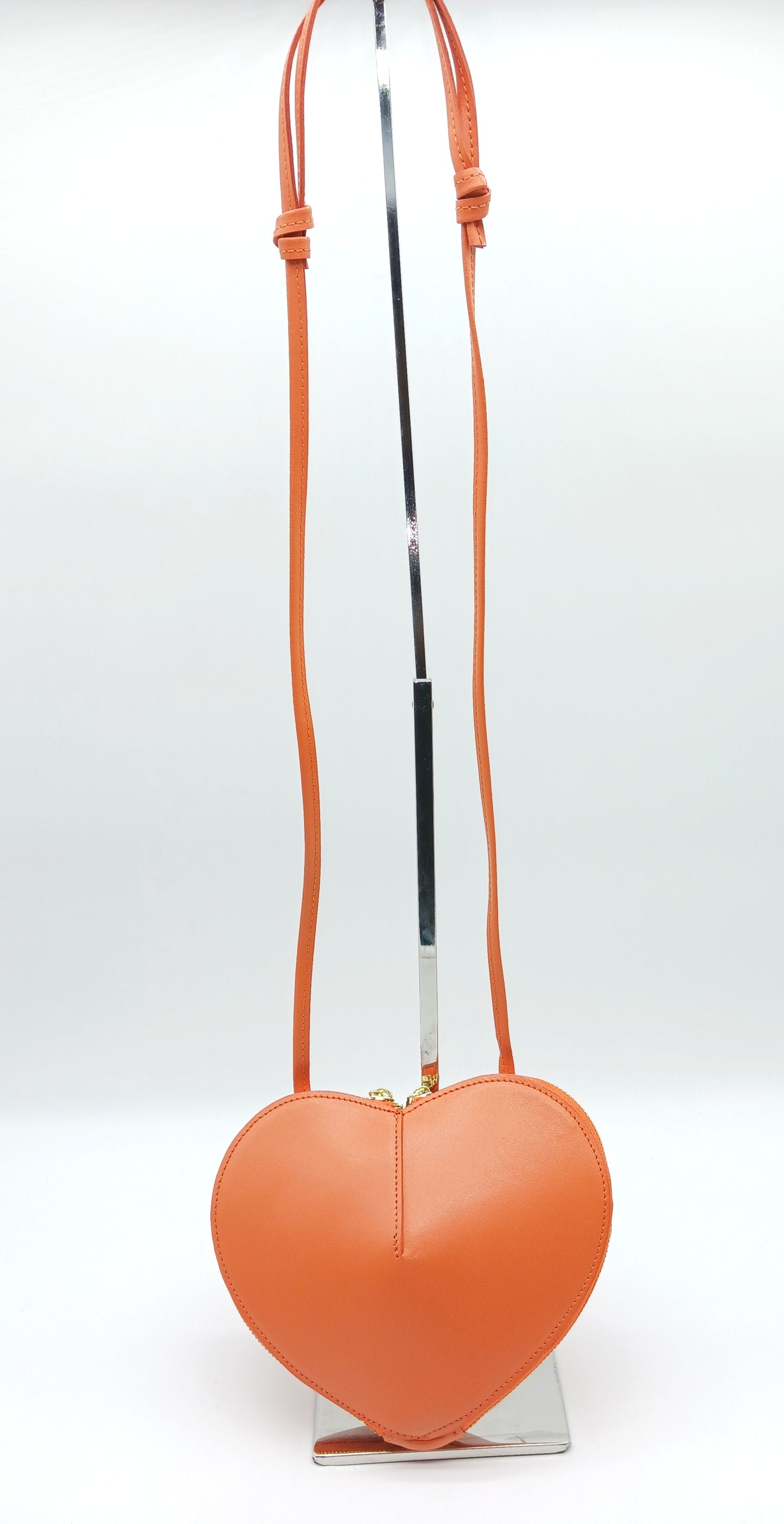 Orange Genuine Leather Heart Crossbody Handbag – Made In Italy