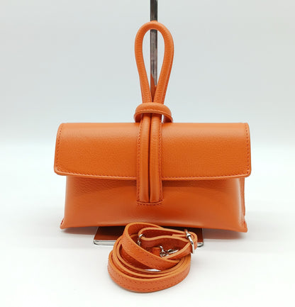 Genuine Pebble Leather Crossbody Handbag - Orange – Made In Italy
