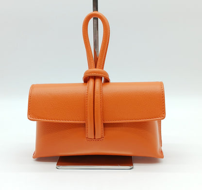 Genuine Pebble Leather Crossbody Handbag - Orange – Made In Italy
