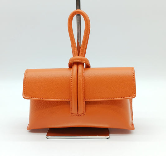 Genuine Pebble Leather Crossbody Handbag - Orange – Made In Italy