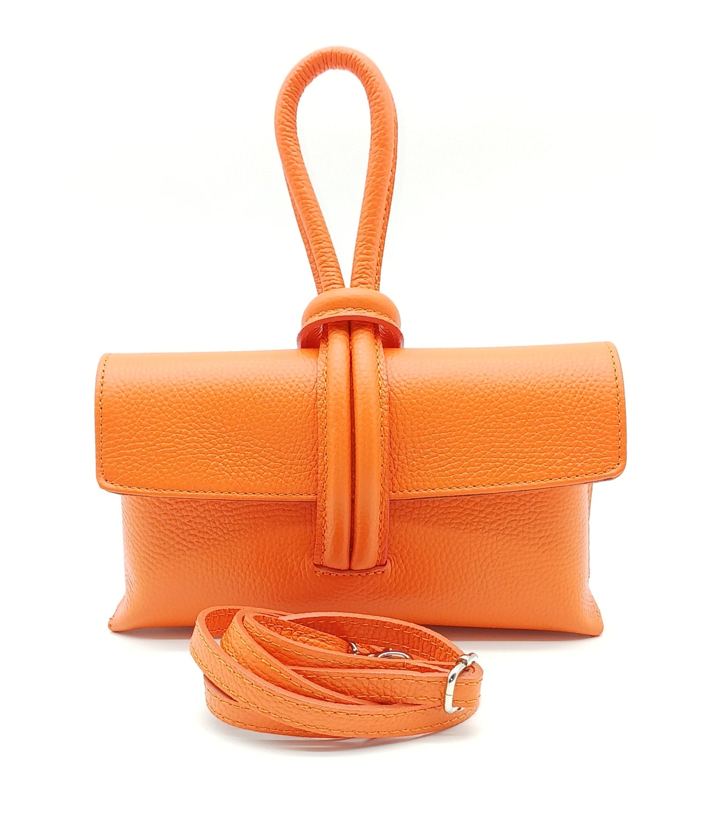 Genuine Pebble Leather Crossbody Handbag - Orange – Made In Italy