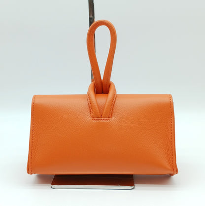 Genuine Pebble Leather Crossbody Handbag - Orange – Made In Italy