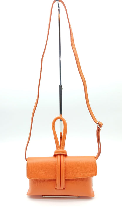 Genuine Pebble Leather Crossbody Handbag - Orange – Made In Italy