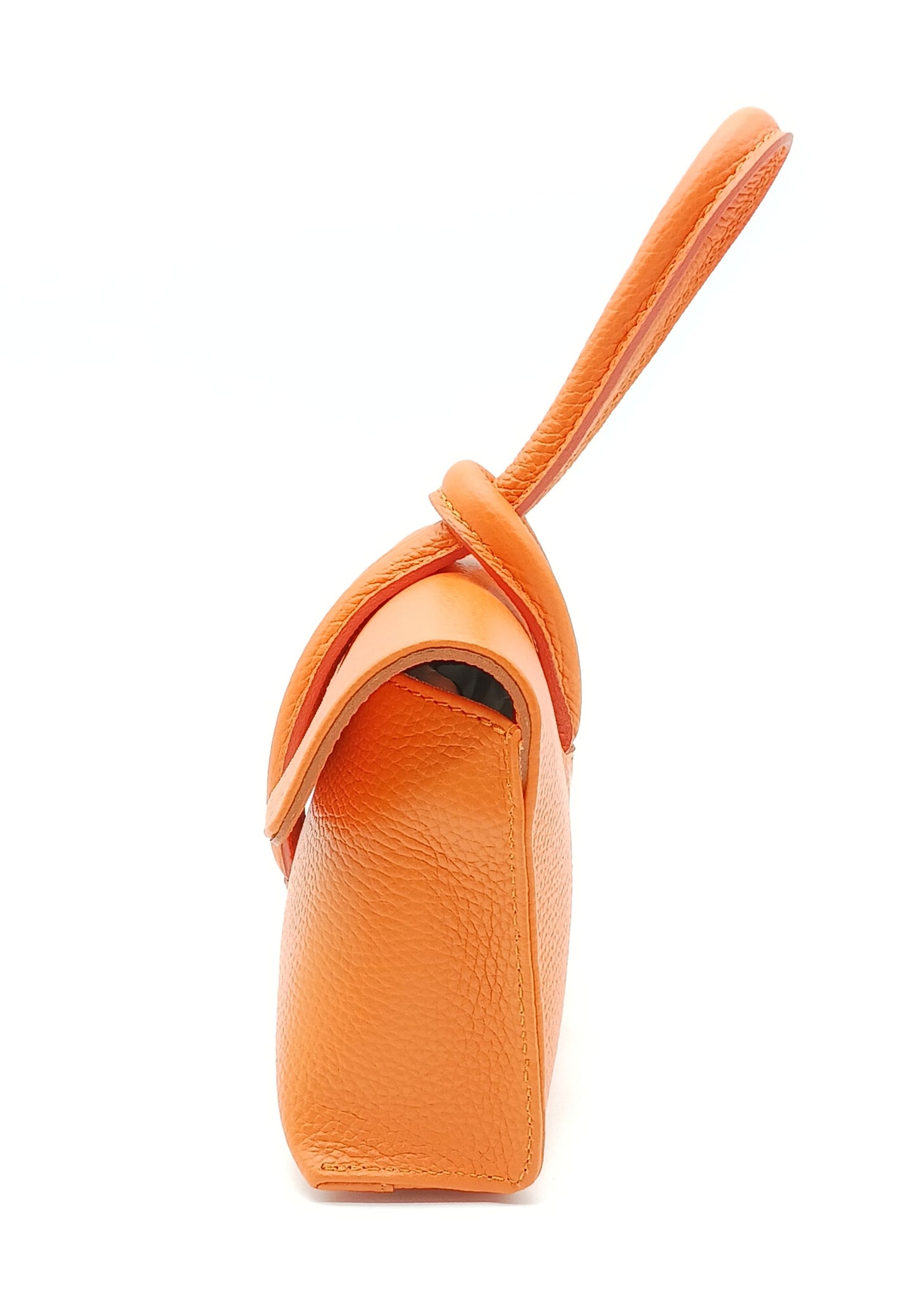 Genuine Pebble Leather Crossbody Handbag - Orange – Made In Italy