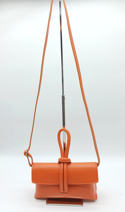 Genuine Pebble Leather Crossbody Handbag - Orange – Made In Italy
