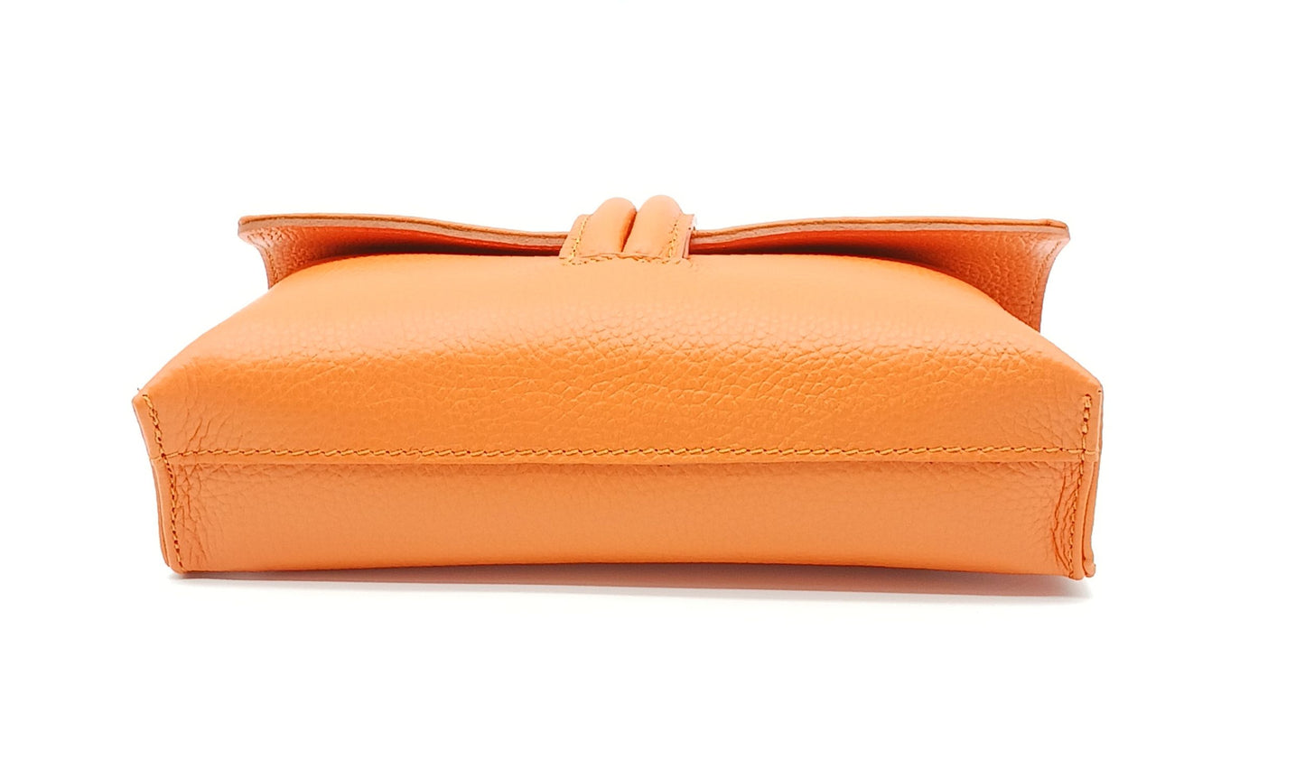 Genuine Pebble Leather Crossbody Handbag - Orange – Made In Italy