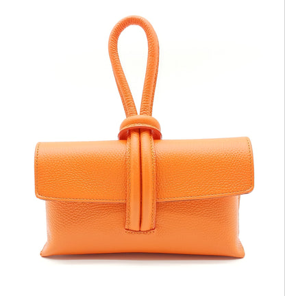 Genuine Pebble Leather Crossbody Handbag - Orange – Made In Italy