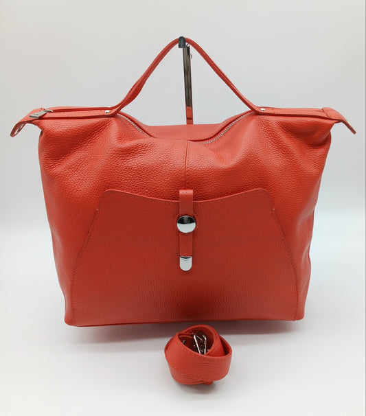 Genuine Pebble Leather Satchel Handbag - Papaya (Orange) – Made In Italy - DumasvilleBoutique