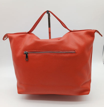 Genuine Pebble Leather Satchel Handbag - Papaya (Orange) – Made In Italy - DumasvilleBoutique