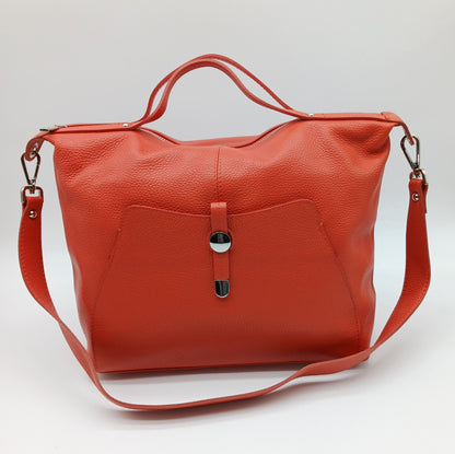 Genuine Pebble Leather Satchel Handbag - Papaya (Orange) – Made In Italy - DumasvilleBoutique